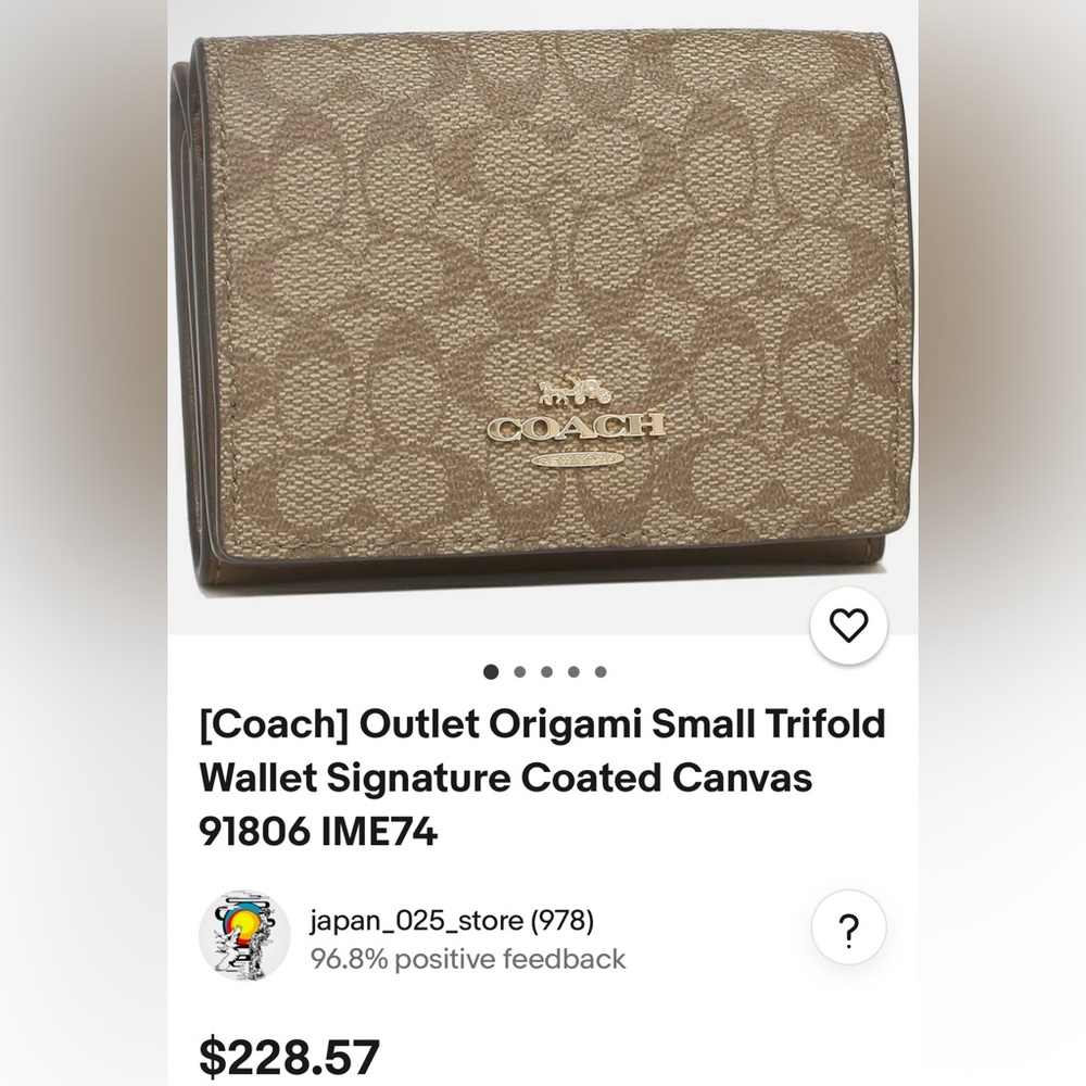 COACH EUC Origami Small Trifold Wallet - Picture 7 of 8